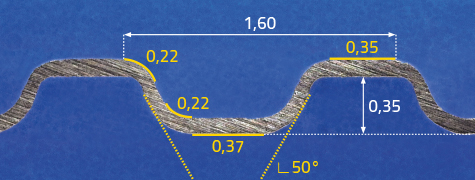 Schliffbild einer mit Hydroforming umgeformten und vorbeschichteten Platte